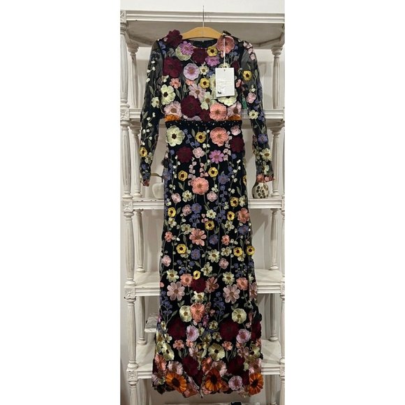 NWT MAC DUGGAL EMBROIDERED HIGH NECK LONG SLEEVED TRUMPET GOWN BLACK SZ 2 68201 - Picture 5 of 6